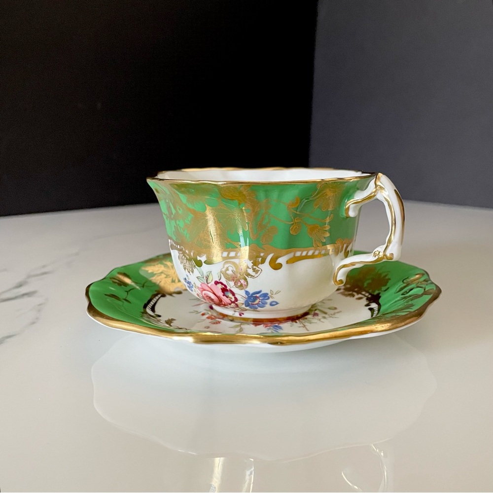 Green & Gold Floral Cup & Saucer - Hammersley